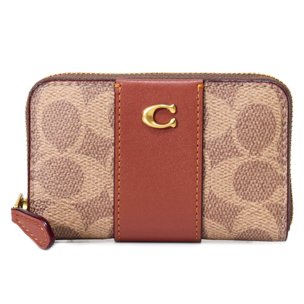 画像1: 【COACH】コーチ カードケース コーティングキャンバス レザー シグネチャー エッセンシャル スモール ジップ アラウンド スクエア スリム コインケース タンキャラメル（日本未発売） (1)