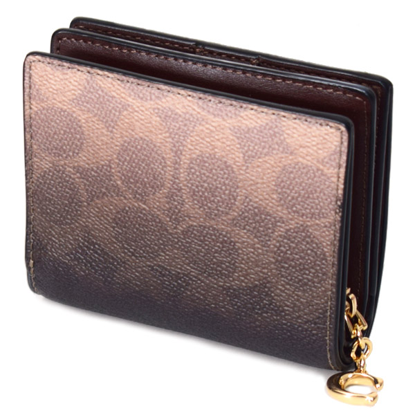 画像: 【COACH】コーチ 財布 二つ折り グラデーション コーティングキャンバス レザー シグネチャー ロゴ チャーム スナップ ウォレット 財布 ブラウン（日本未発売）