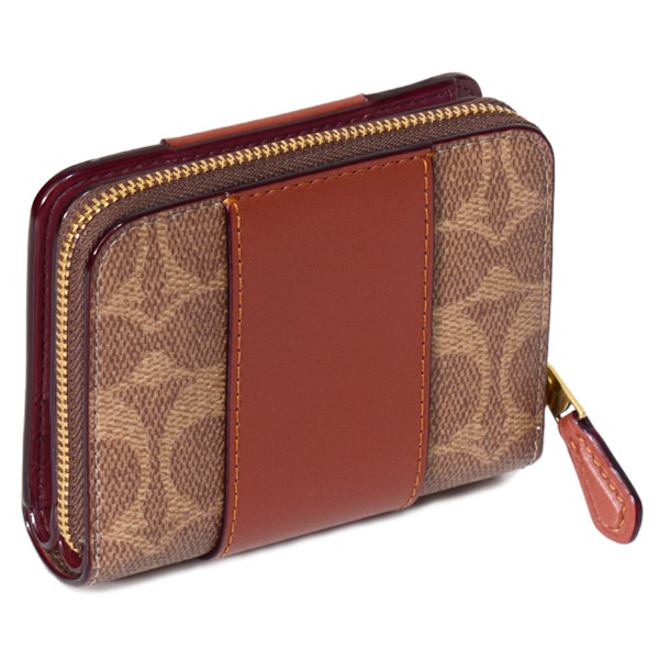 画像: 【COACH】コーチ 財布 コーティングキャンバス レザー シグネチャー カラーブラック ビルフォールド ロゴ スナップ ウォレット 二つ折り 財布 タンキャラメル（日本未発売）