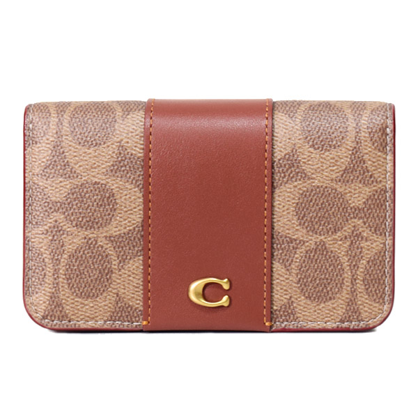 画像1: 【COACH】コーチ カードケース コーティングキャンバス レザー シグネチャー エッセンシャル スリム カードケース 二つ折り コインケース パスケース 定期入れ 名刺入れ タンキャラメル（日本未発売） (1)