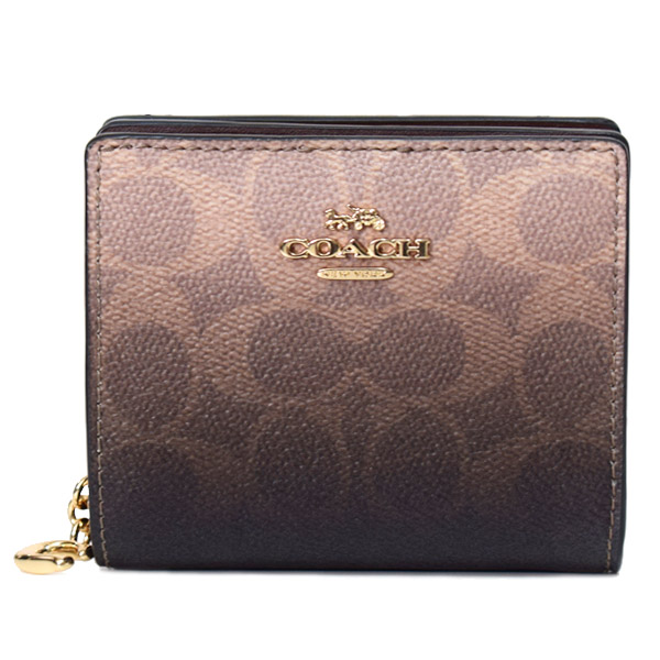 画像1: 【COACH】コーチ 財布 二つ折り グラデーション コーティングキャンバス レザー シグネチャー ロゴ チャーム スナップ ウォレット 財布 ブラウン（日本未発売） (1)