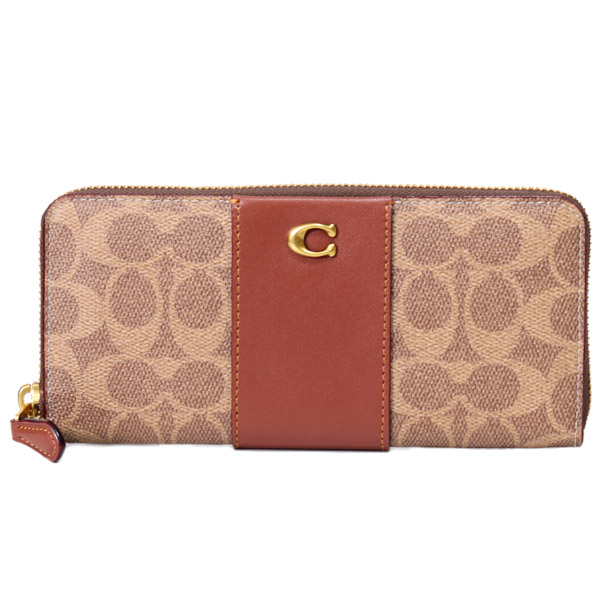 画像1: 【COACH】コーチ 長財布 コーティングキャンバス レザー シグネチャー エッセンシャル スリム ストライプ アコーディオン ジップ アラウンド 長財布 タンキャラメル（日本未発売） (1)