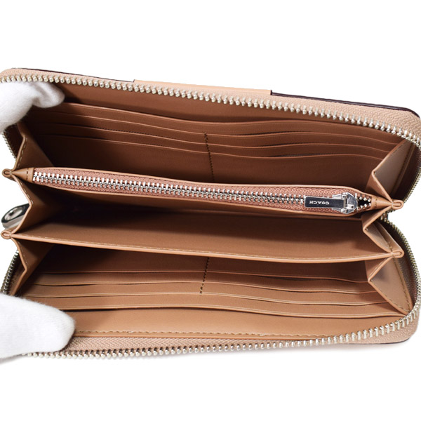 画像: 【COACH】コーチ 長財布 コーティングキャンバス レザー シグネチャー ロゴ ストライプ リストレット ロング ジップ  アラウンド 長財布 サンド×トープ（日本未発売）