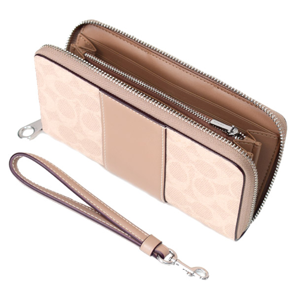 画像: 【COACH】コーチ 長財布 コーティングキャンバス レザー シグネチャー ロゴ ストライプ リストレット ロング ジップ  アラウンド 長財布 サンド×トープ（日本未発売）