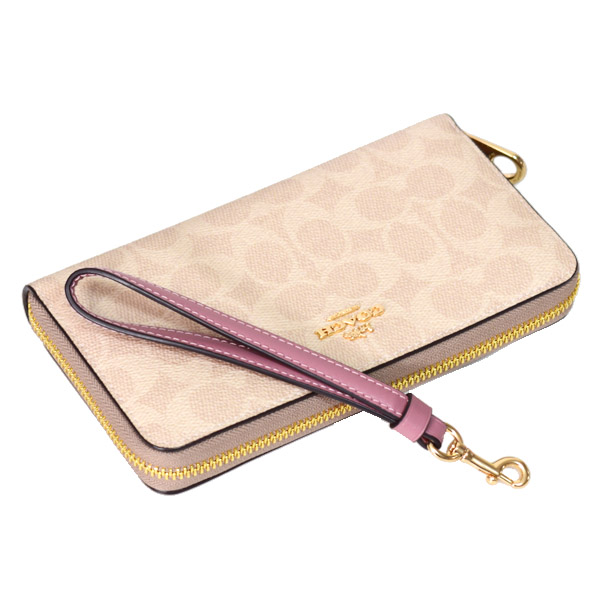 画像: 【COACH】コーチ 長財布 コーティングキャンバス レザー シグネチャー リストレット ロング ジップ アラウンド 長財布 サンド×ピオニー（日本未発売）