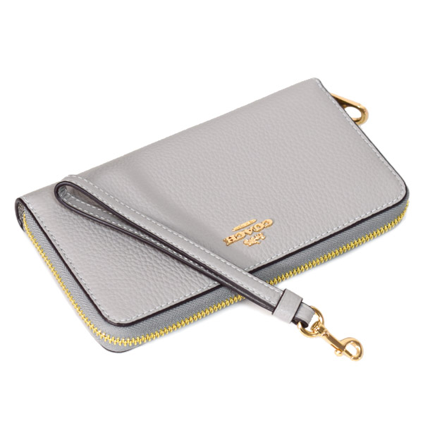 画像: 【COACH】コーチ 長財布 ぺブルドレザー ロゴ リストレット ロング ジップ アラウンド 長財布 ダヴグレー C4451（日本未発売）