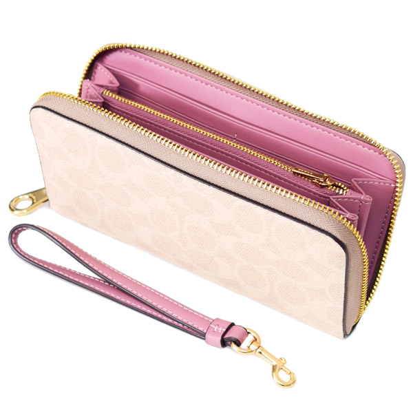画像: 【COACH】コーチ 長財布 コーティングキャンバス レザー シグネチャー リストレット ロング ジップ アラウンド 長財布 サンド×ピオニー（日本未発売）
