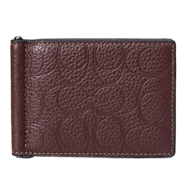 画像1: 【COACH】コーチ 財布 メンズ レザー シグネチャー 型押し マネークリップ スリム ビルフォールド 二つ折り カードケース 財布 メイプル（日本未発売） (1)
