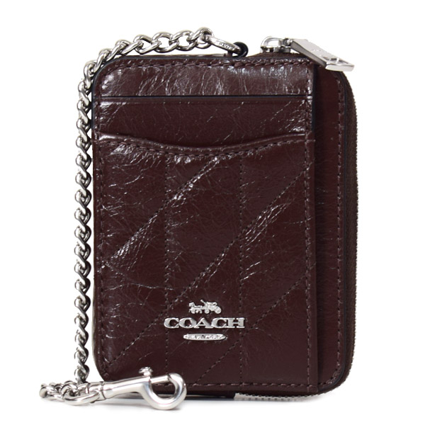 画像1: 【COACH】コーチ コインケース キルティング レザー チェーン ジップ カードケース カードポーチ 定期入れ 名刺入れ 小銭入れ メイプル（日本未発売） (1)