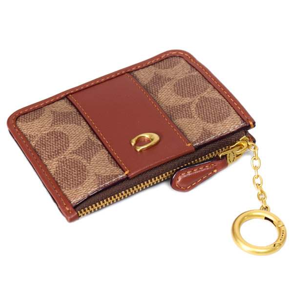 画像: 【COACH】コーチ カードケース コーティングキャンバス レザー シグネチャー エッセンシャル キーリング付き ミニ スキニー IDケース コインケース タンキャラメル（日本未発売）