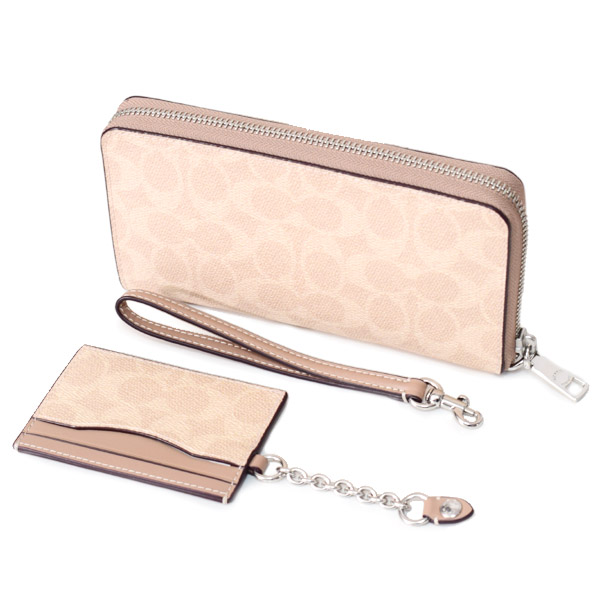 画像: 【COACH】コーチ 長財布 コーティングキャンバス レザー シグネチャー デタッチャブル カードケース付き リストレット ロング ジップ アラウンド 長財布 サンド×トープ〔日本未発売〕