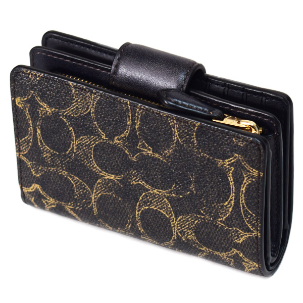画像: 【COACH】コーチ 財布 コーティングキャンバス レザー シグネチャー ラブド ミディアム コーナー ジップ ウォレット 二つ折り財布 ブラウン（日本未発売）