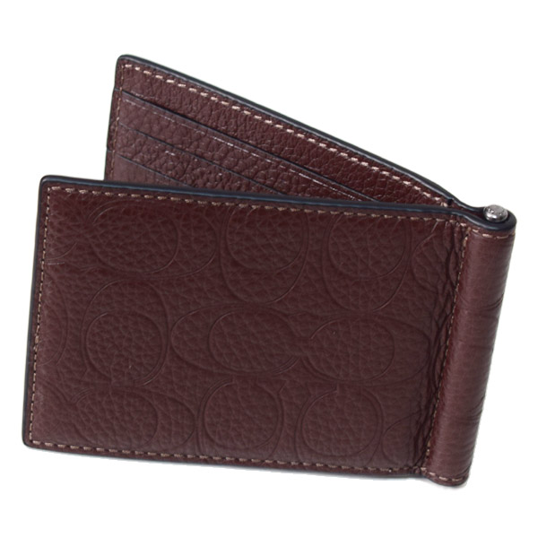 画像: 【COACH】コーチ 財布 メンズ レザー シグネチャー 型押し マネークリップ スリム ビルフォールド 二つ折り カードケース 財布 メイプル（日本未発売）
