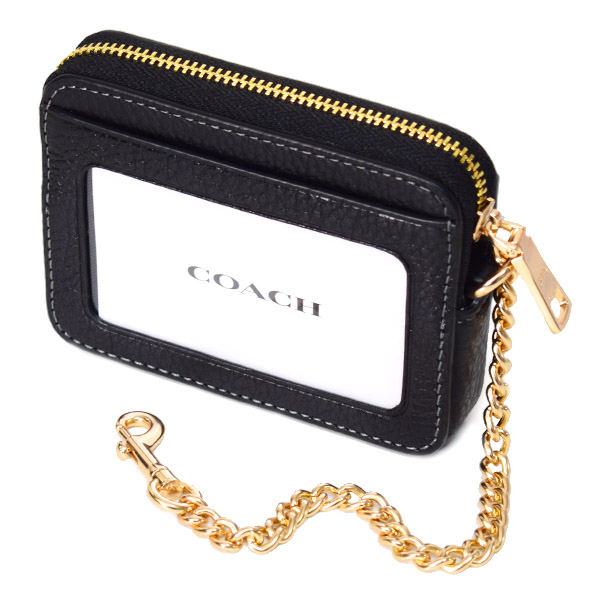 画像: 【COACH】コーチ コインケース ぺブルレザー シグネチャー 型押し チェーン ジップ カードケース カードポーチ 定期入れ 名刺入れ 小銭入れ ブラック（日本未発売）
