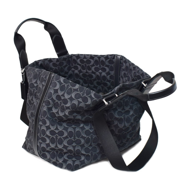 画像: 【COACH】コーチ バッグ メンズ デニム レザー シグネチャー スモール ツアー ダブル ハンドル 2way トートバッグ ハンドバッグ ブラック〔日本未発売〕