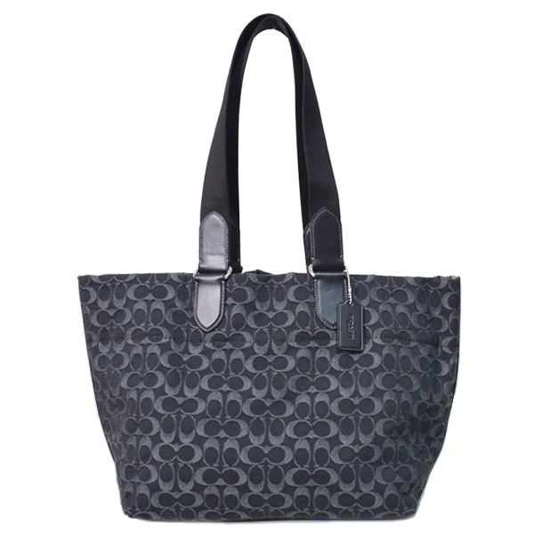 画像1: 【COACH】コーチ バッグ メンズ デニム レザー シグネチャー スモール ツアー ダブル ハンドル 2way トートバッグ ハンドバッグ ブラック〔日本未発売〕 (1)