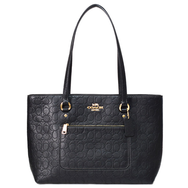 画像1: 【COACH】コーチ バッグ トート ぺブルレザー シグネチャー 型押し ステーション ジップ トートバッグ ブラック〔日本未発売〕 (1)