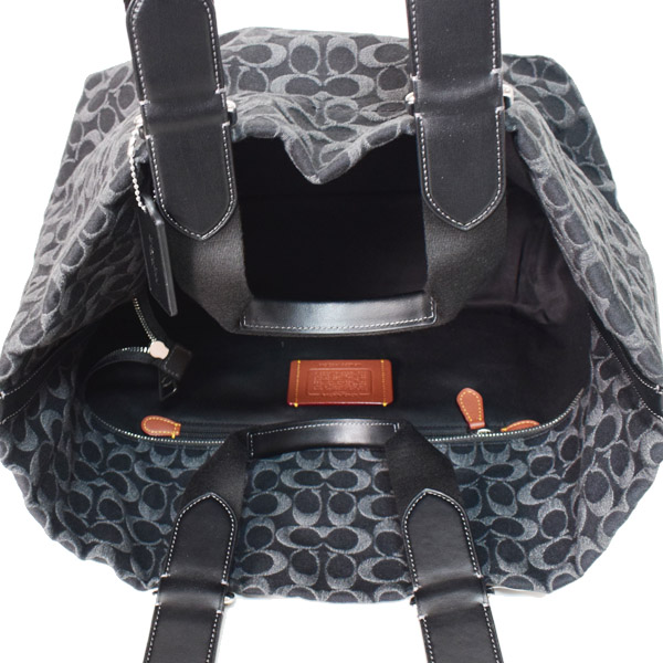 画像: 【COACH】コーチ バッグ メンズ デニム レザー シグネチャー スモール ツアー ダブル ハンドル 2way トートバッグ ハンドバッグ ブラック〔日本未発売〕