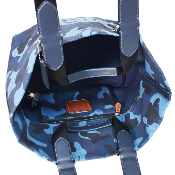 画像: 【COACH】コーチ メンズ バッグ キャンバス レザー カモフラ 迷彩柄 スモール ツアー ダブル ハンドル 2way トートバッグ ハンドバッグ ブルーマルチ〔日本未発売〕