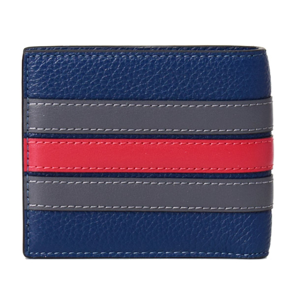 画像1: 【COACH】コーチ 財布 メンズ レザー ストライプ バーシティ ID ビル コンパクト ウォレット 二つ折り財布 ディープブルーマルチ（日本未発売） (1)