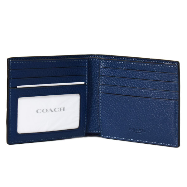 画像: 【COACH】コーチ 財布 メンズ レザー ストライプ バーシティ ID ビル コンパクト ウォレット 二つ折り財布 ディープブルーマルチ（日本未発売）