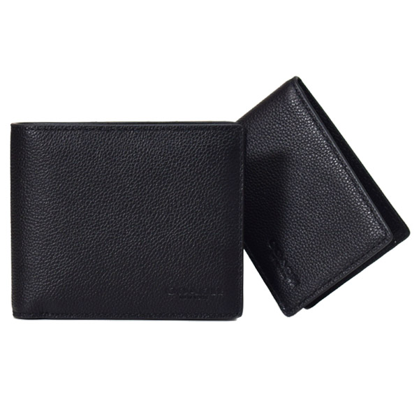画像1: 【COACH】コーチ 財布 メンズ レザー ロゴ スリーインワン ウォレット コンパクト ID カードケース付き 2点セット 二つ折り財布 ブラック（日本未発売） (1)