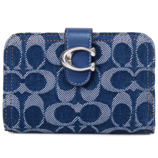 画像1: 【COACH】コーチ 財布 デニム レザー シグネチャー タビー ロゴ コンパクト ウォレット 二つ折り財布 ディープブルーマルチ（日本未発売） (1)