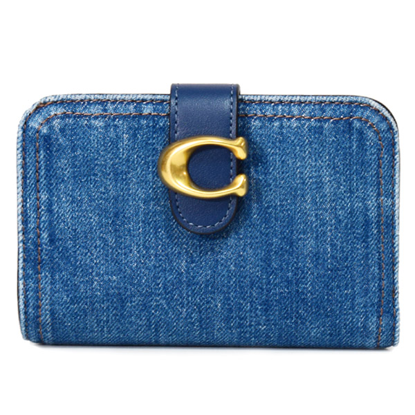 画像1: 【COACH】コーチ 財布 デニム レザー タビー ロゴ コンパクト ウォレット 二つ折り財布 ディープブルー（日本未発売） (1)