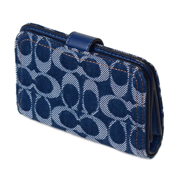 画像: 【COACH】コーチ 財布 デニム レザー シグネチャー タビー ロゴ コンパクト ウォレット 二つ折り財布 ディープブルーマルチ（日本未発売）