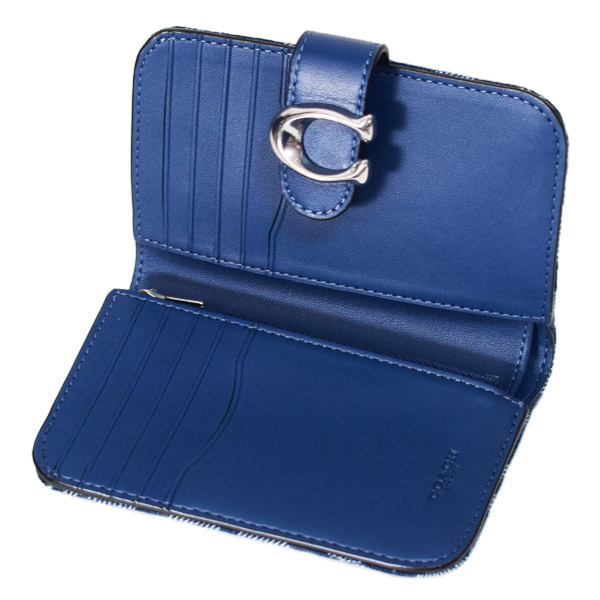 画像: 【COACH】コーチ 財布 デニム レザー シグネチャー タビー ロゴ コンパクト ウォレット 二つ折り財布 ディープブルーマルチ（日本未発売）