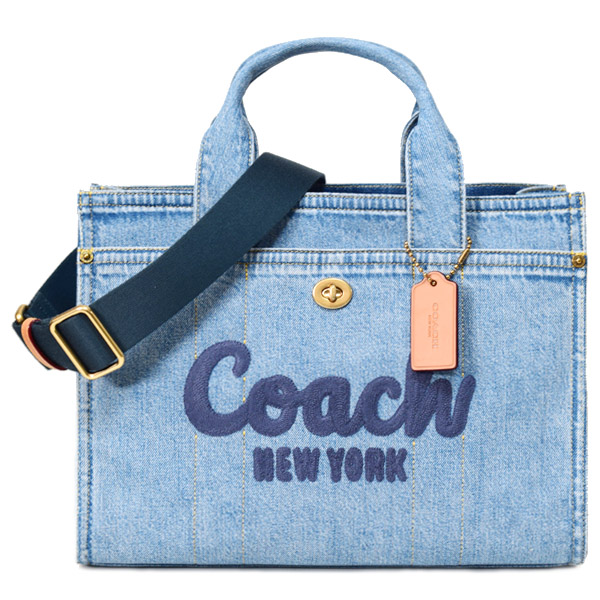 画像1: 【COACH】コーチ バッグ デニム カーゴ トート レザー 刺繡 ロゴ 2WAY クロスボディ ショルダー ハンドバッグ トートバッグ インディゴ（日本未発売） (1)