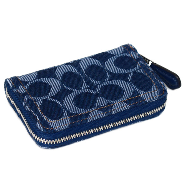 画像: 【COACH】コーチ カードケース デニム レザー シグネチャー エッセンシャル スモール ジップ アラウンド スクエア スリム コインケース ディープブルーマルチ（日本未発売）