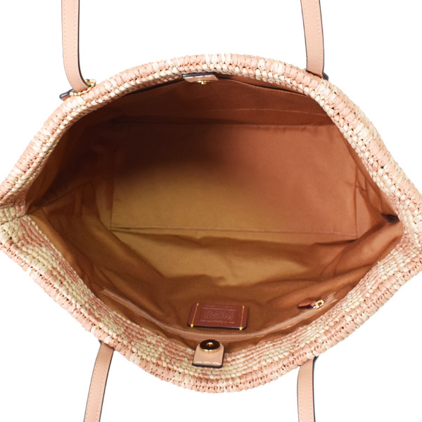 画像: 【COACH】コーチ バッグ かごバッグ ストロー レザー ギンガム チェック柄 シティ トート ロゴ トートバッグ タン〔日本未発売〕