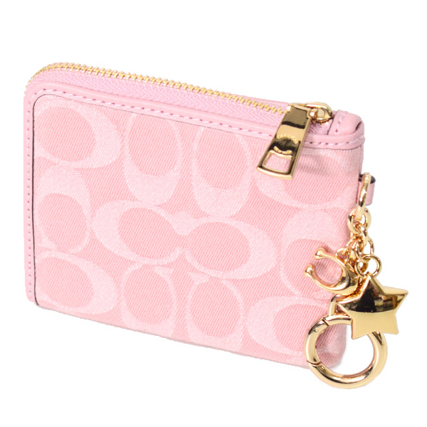 画像: 【COACH】コーチ 財布 デニム レザー シグネチャー ロゴ キーリング チャーム付き スモール コーナー ジップ ウォレット 財布 ライトピンク〔日本未発売〕