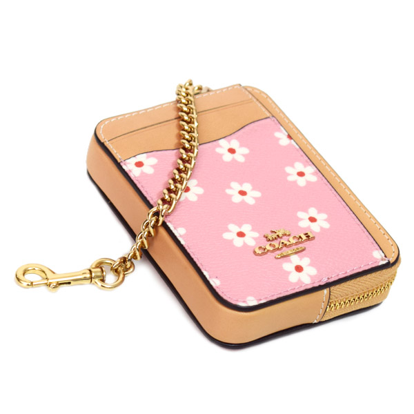 画像: 【COACH】コーチ コインケース レザー フラワー 花柄 チェーン ロゴ ジップ カードケース カードポーチ 定期入れ 名刺入れ 小銭入れ ピンクマルチカラー（日本未発売）