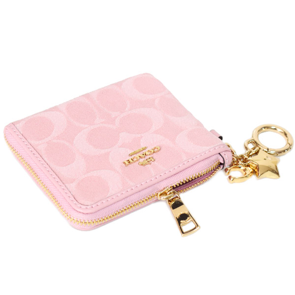 画像: 【COACH】コーチ 財布 デニム レザー シグネチャー ロゴ キーリング チャーム付き スモール コーナー ジップ ウォレット 財布 ライトピンク〔日本未発売〕