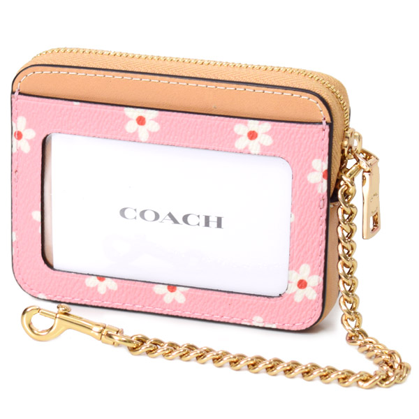 画像: 【COACH】コーチ コインケース レザー フラワー 花柄 チェーン ロゴ ジップ カードケース カードポーチ 定期入れ 名刺入れ 小銭入れ ピンクマルチカラー（日本未発売）