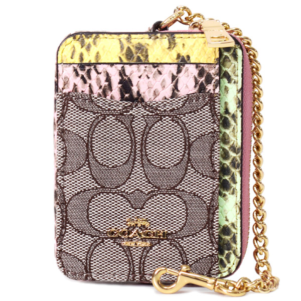 画像1: 【COACH】コーチ カードケース パイソン ジャガード レザー シグネチャー アニマル スネーク チェーン ロゴ ジップ カードケース カードポーチ 定期入れ 名刺入れ コインケース オークマルチ（日本未発売） (1)