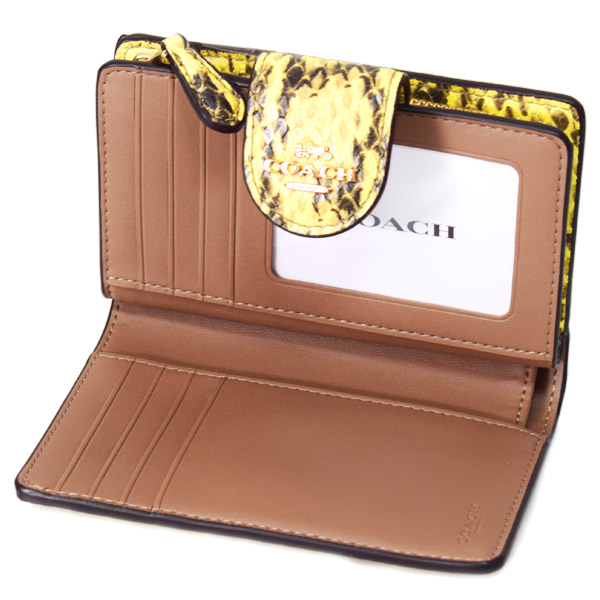 画像: 【COACH】コーチ 財布 パイソン スネー エンボスドレザーク アニマル ロゴ ミディアム コーナー ジップ ウォレット 二つ折り財布 イエロー（日本未発売）