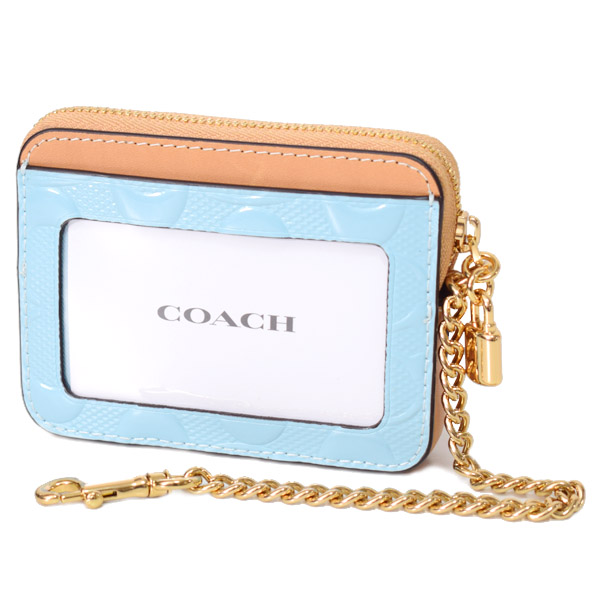 画像: 【COACH】コーチ コインケース パテントレザー シグネチャー 型押し 南京錠 チャーム チェーン ジップ カードケース カードポーチ 定期入れ 名刺入れ 小銭入れ ライトブルー（日本未発売）
