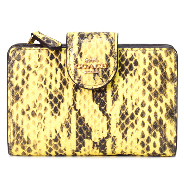 画像1: 【COACH】コーチ 財布 パイソン スネー エンボスドレザーク アニマル ロゴ ミディアム コーナー ジップ ウォレット 二つ折り財布 イエロー（日本未発売） (1)