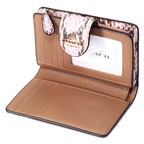 画像: 【COACH】コーチ 財布 パイソン スネークレザー  エンボスドアニマル ロゴ ミディアム コーナー ジップ ウォレット 二つ折り財布 ピンク（日本未発売）
