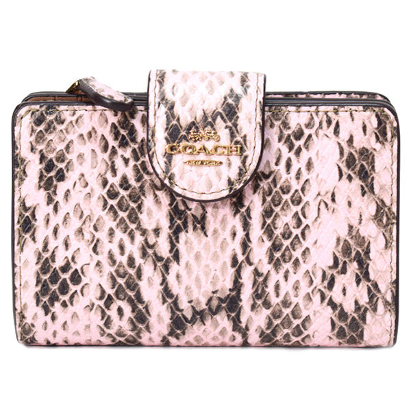画像1: 【COACH】コーチ 財布 パイソン スネークレザー  エンボスドアニマル ロゴ ミディアム コーナー ジップ ウォレット 二つ折り財布 ピンク（日本未発売） (1)