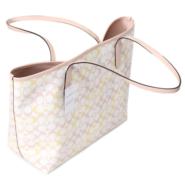 画像: 【COACH】コーチ バッグ トート コーティングキャンバス レザー シグネチャー ロゴ シティ トートバッグ チャーク×ピンク〔日本未発売〕