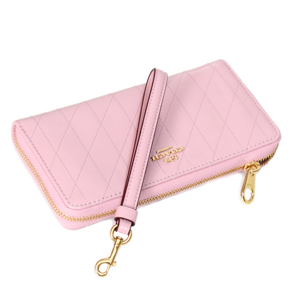 画像: 【COACH】コーチ 長財布 キルティング シャイニー スムースレザー ロゴ リストレット ロング ジップ  アラウンド 長財布 カーネーション（日本未発売）