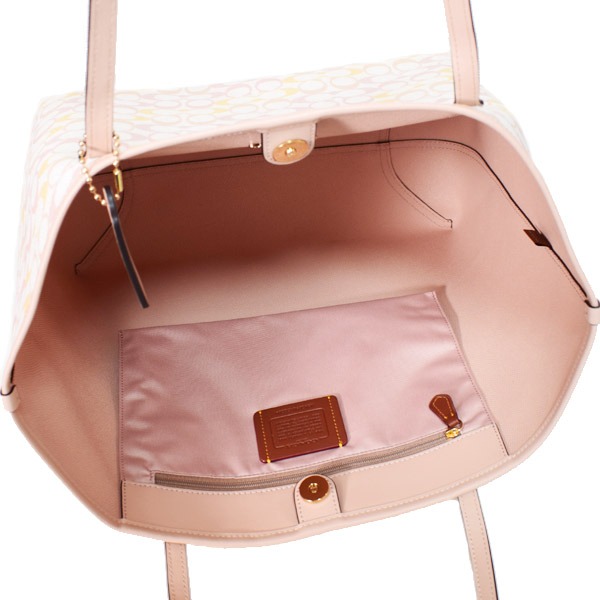 画像: 【COACH】コーチ バッグ トート コーティングキャンバス レザー シグネチャー ロゴ シティ トートバッグ チャーク×ピンク〔日本未発売〕