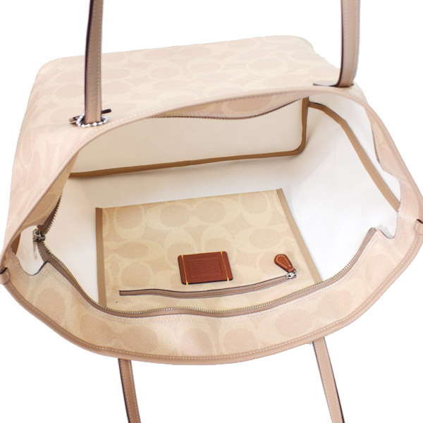 画像: 【COACH】コーチ バッグ トート コーティングキャンバス レザー シグネチャー ロゴ ラージ シティ トートバッグ サンド×トープ〔日本未発売〕