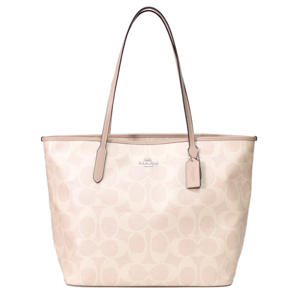 画像1: 【COACH】コーチ バッグ トート コーティングキャンバス レザー シグネチャー ロゴ ラージ シティ トートバッグ サンド×トープ〔日本未発売〕 (1)