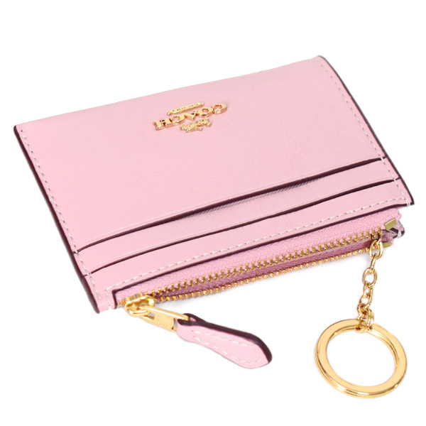 画像: 【COACH】コーチ カードケース クリンクル レザー ロゴ キーリング付き ミニ スキニー IDケース コインケース カーネーション（日本未発売）