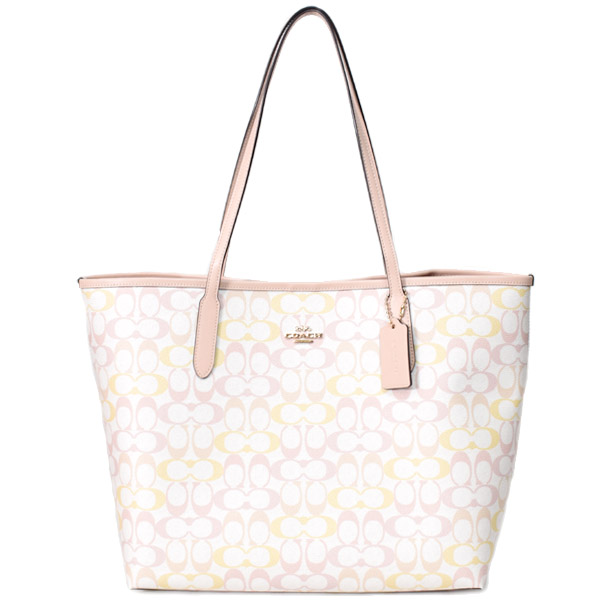 画像1: 【COACH】コーチ バッグ トート コーティングキャンバス レザー シグネチャー ロゴ シティ トートバッグ チャーク×ピンク〔日本未発売〕 (1)
